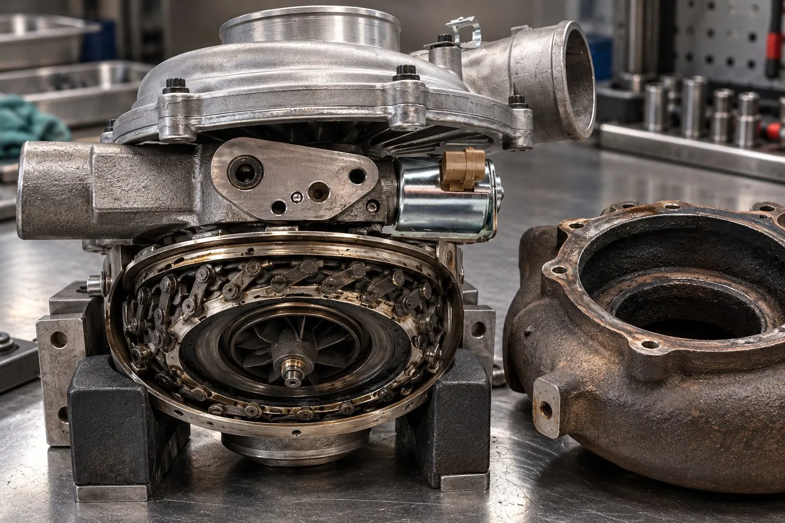 P0299 on Ford 6.0L Powerstroke: Step-by-Step Diagnosis & Most Common Causes 2 Carbon buildup on the exposed GT3782VA vane mechanism and unison ring during servicing
