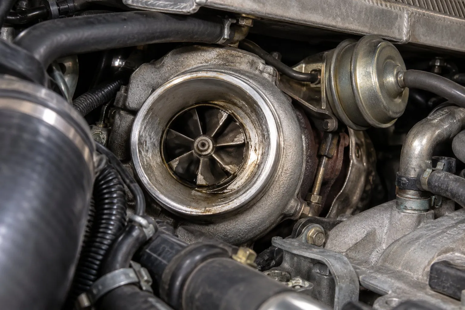 Mitsubishi TD04 Turbocharger: Subaru, Volvo & Light Diesel Applications Guide 4 Compressor blade-tip damage and housing rub marks inside a WRX TD04L-13T inlet