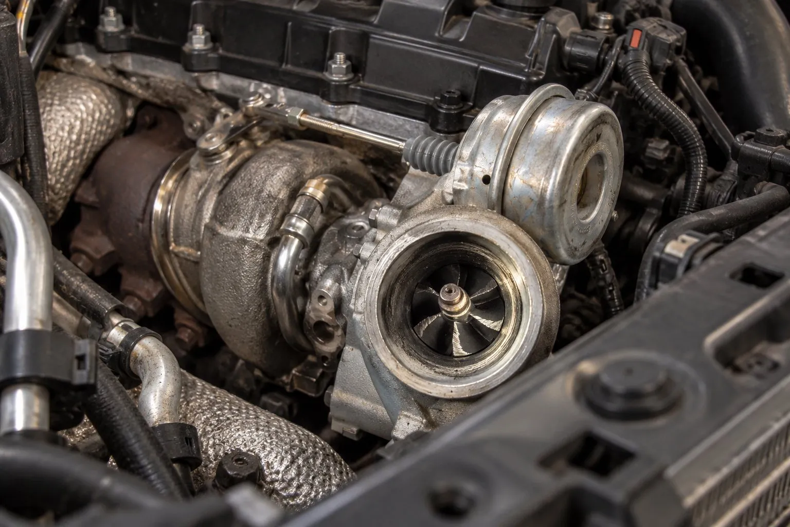 BorgWarner K04 Turbocharger: Upgraded K03 Applications & Fitment Guide 1 Compressor wheel damage and housing rub marks on a K03 installed in a Mini Cooper S 1.6 turbo engine