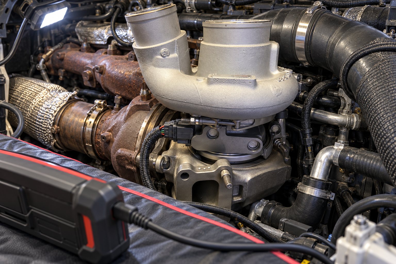 6.7L Cummins Turbocharger Replacement Cost: New vs Reman vs Rebuild in 2024 4 Diagnostic scan tool connected during inspection of a Ram 6.7L Cummins HE300VG electronic actuator