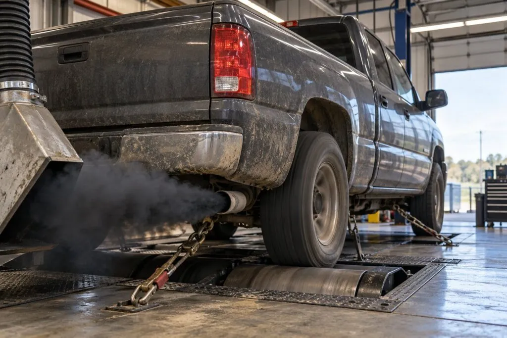 Black Smoke and Turbocharger Failure: How to Tell If the Turbo Is the Cause 16 Diesel pickup emitting black exhaust during a controlled diagnostic load test