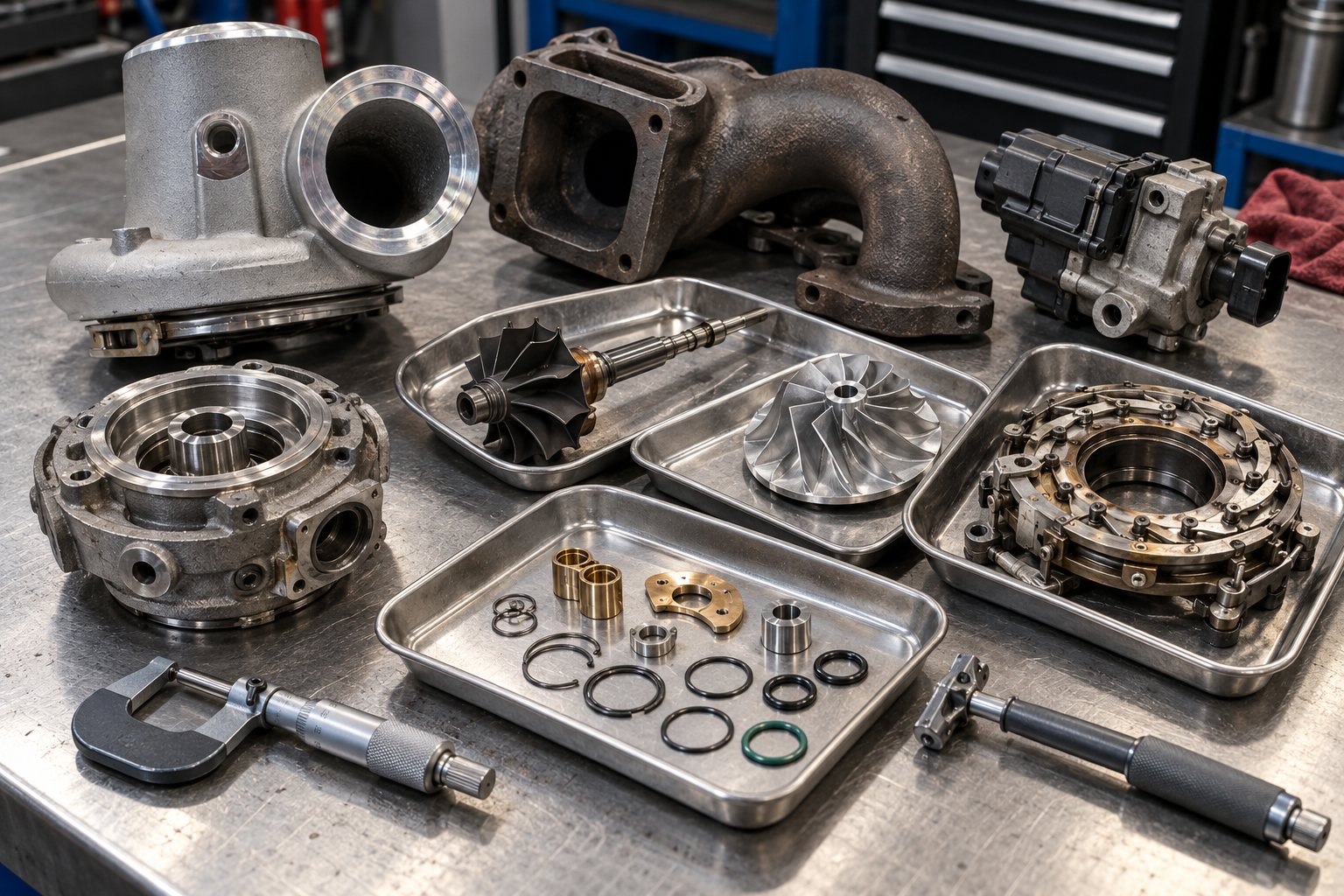 Turbocharger Rebuild Cost Breakdown: What You Are Actually Paying For 3 Disassembled HE351VE turbo with its rotating assembly, journal bearings, thrust components and seals