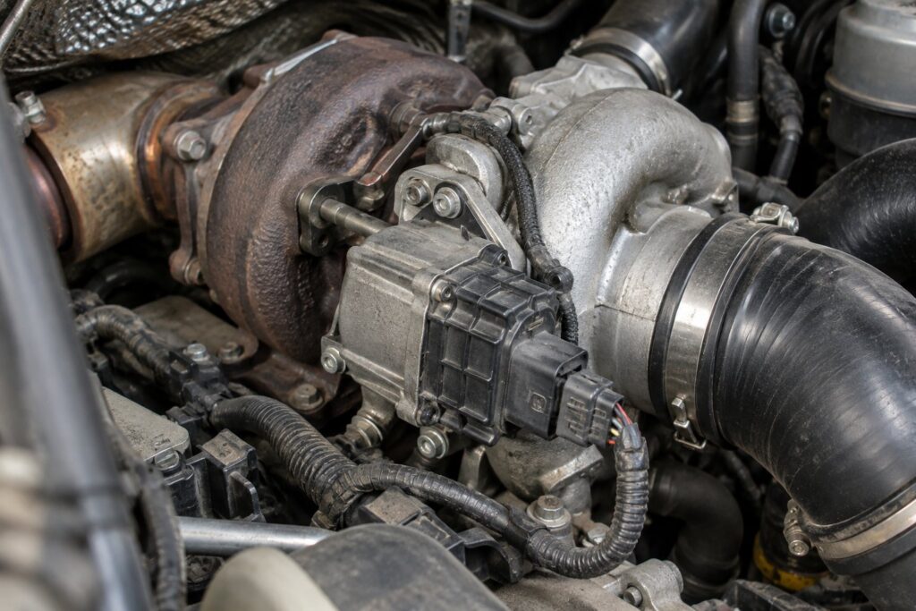 How to Replace a VGT Actuator: Step-by-Step Guide for Diesel Mechanics 16 Electronic VGT actuator and its wiring on an installed diesel truck turbocharger before replacement