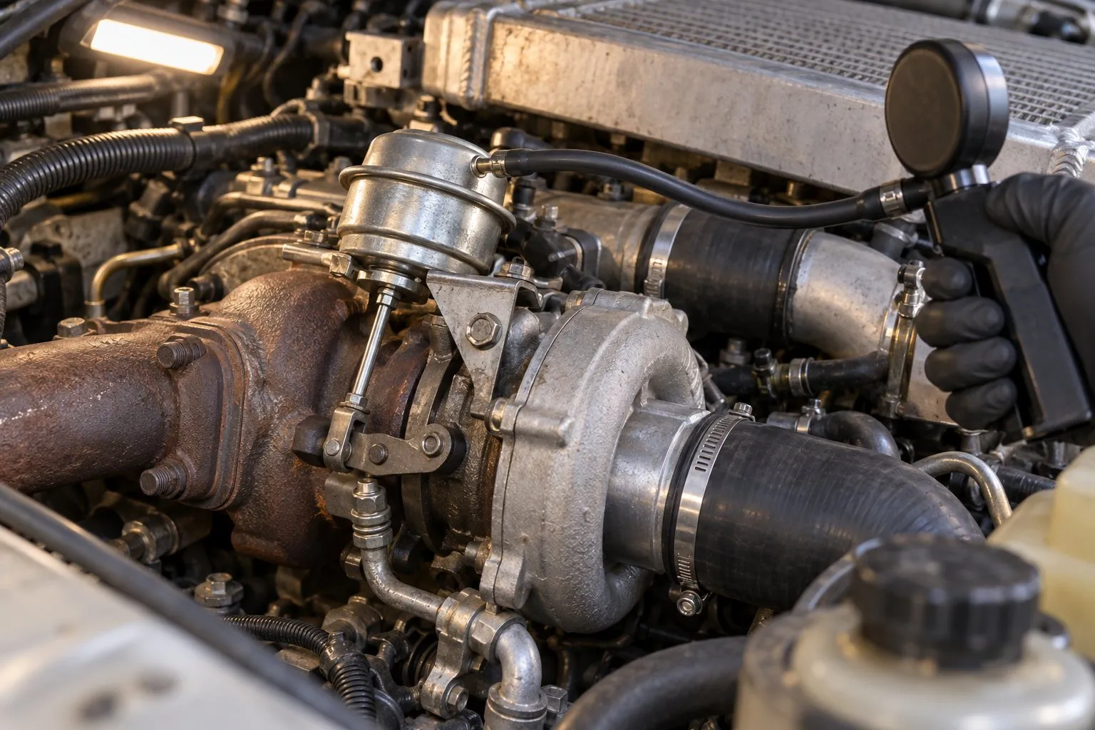 Nissan ZD30 3.0L Diesel Turbocharger Guide: Patrol & Navara D22 Common Failures 2 Hand vacuum pump connected to the installed GT2052V actuator on a Patrol ZD30