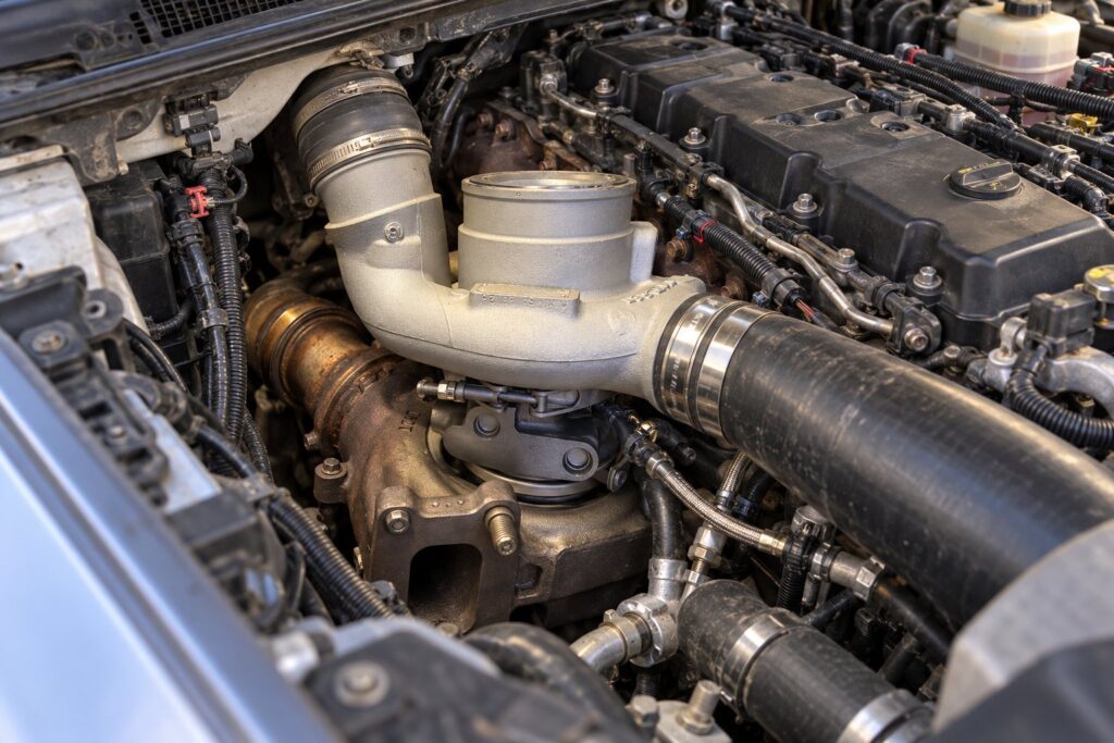 6.7L Cummins Turbocharger Replacement Cost: New vs Reman vs Rebuild in 2024 2 HE300VG turbo installed beside the exhaust manifold in a Ram 2500 6.7L Cummins engine bay