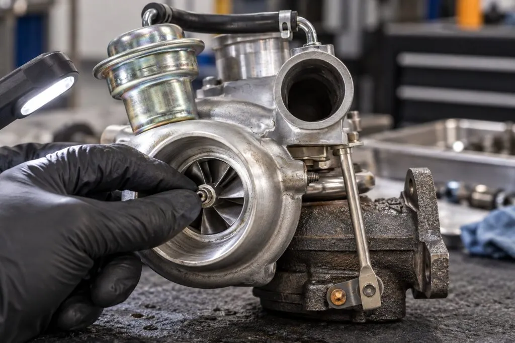 IHI RHF4 Turbocharger: Light Commercial & Marine Diesel Applications 21 IHI RHF4 turbocharger undergoing a compressor-wheel and housing inspection at a turbo rebuild station