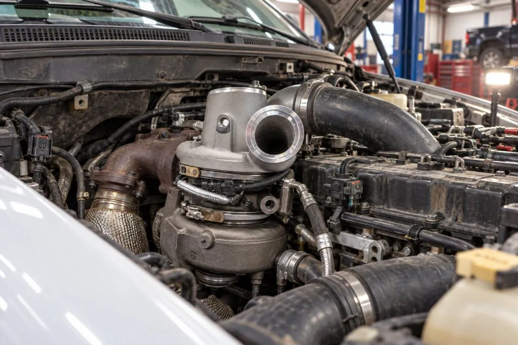P2263 Turbo Boost System Performance Code: Full Diagnosis for Diesel Engines 2 Installed HE351VE turbo and electronic actuator in a Ram 2500 6.7L Cummins engine bay