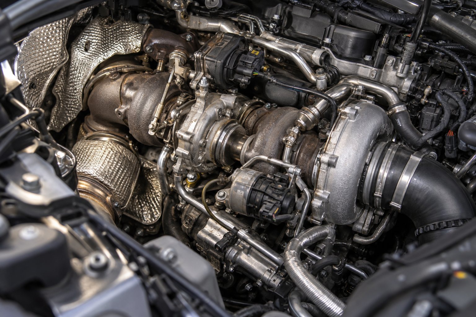 BMW B57 Turbocharger Guide: 530d, 730d & X5 40d Single, Twin and Quad Turbo Explained 3 Installed high-pressure and low-pressure turbochargers on a BMW G05 X5 xDrive40d B57 diesel