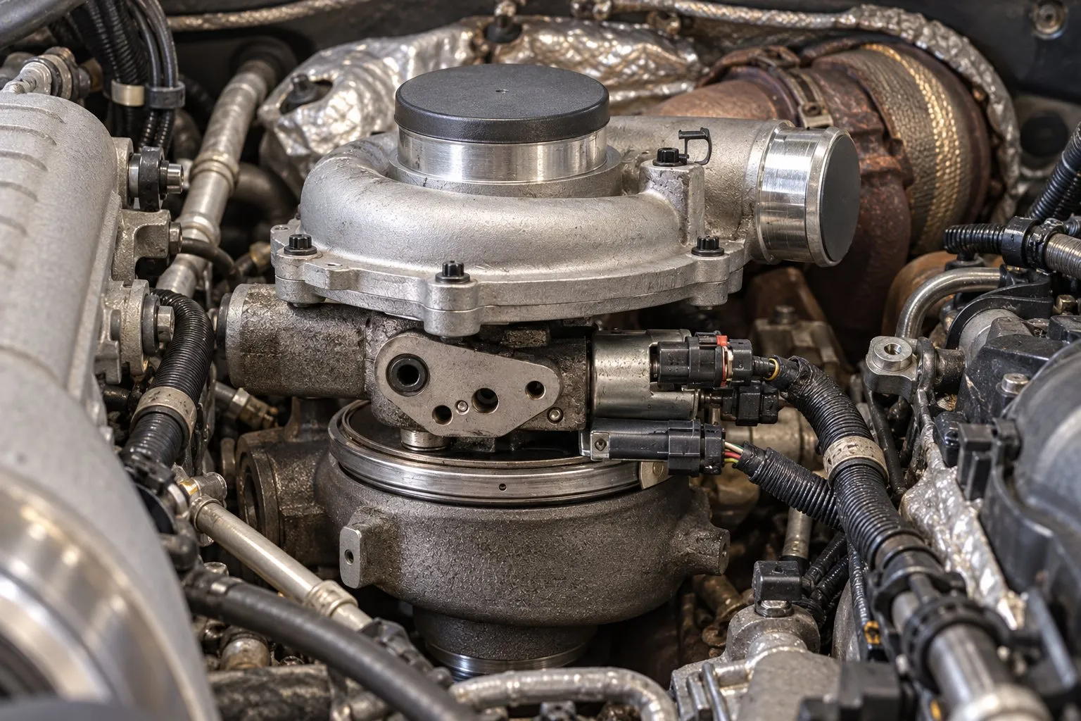 P003A Turbocharger Boost Control Code: Diagnosis Guide for Cummins & Duramax 2 Oil-control solenoid and vane position sensor on an installed Duramax GT3788VA turbo