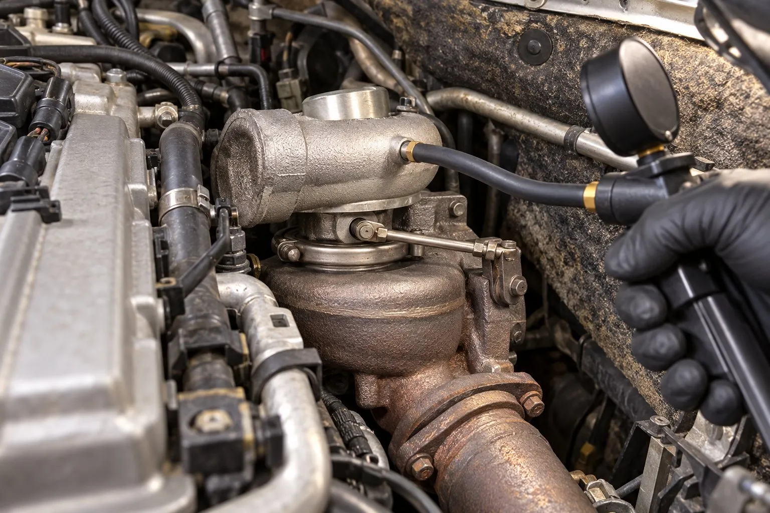 Mitsubishi TD04 Turbocharger: Subaru, Volvo & Light Diesel Applications Guide 3 Pressure test of the TD04HL-15G wastegate actuator on a Volvo 850 Turbo B5234T