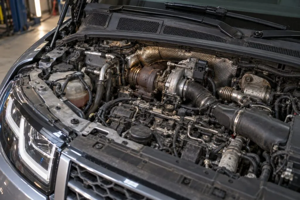 Land Rover TD4 2.0L Turbocharger Guide: Defender, Discovery Sport & Range Rover Evoque 1 Range Rover Evoque TD4 engine bay showing its installed Ingenium diesel turbocharger