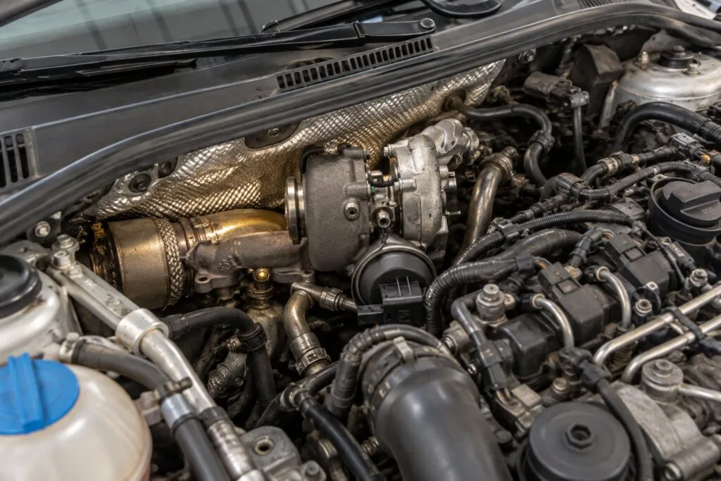 VW TDI 2.0L Turbocharger Guide: Jetta, Golf, Passat & Tiguan Replacement 2 Rear-mounted BV43 turbo exposed in the engine bay of a 2012 Volkswagen Jetta 2.0L TDI