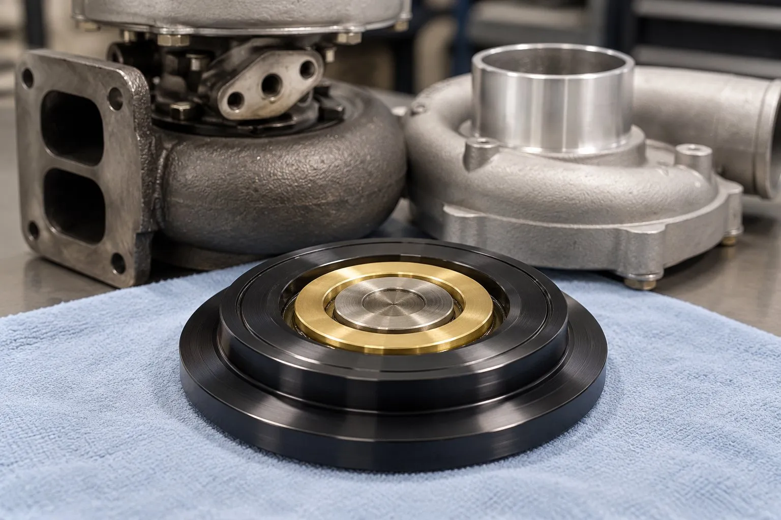 T04E Carbon Seal Conversion Kit: Step-by-Step Installation Instructions 1 T04E carbon seal plate with the thrust spacer seated flange-up inside the central gold ring