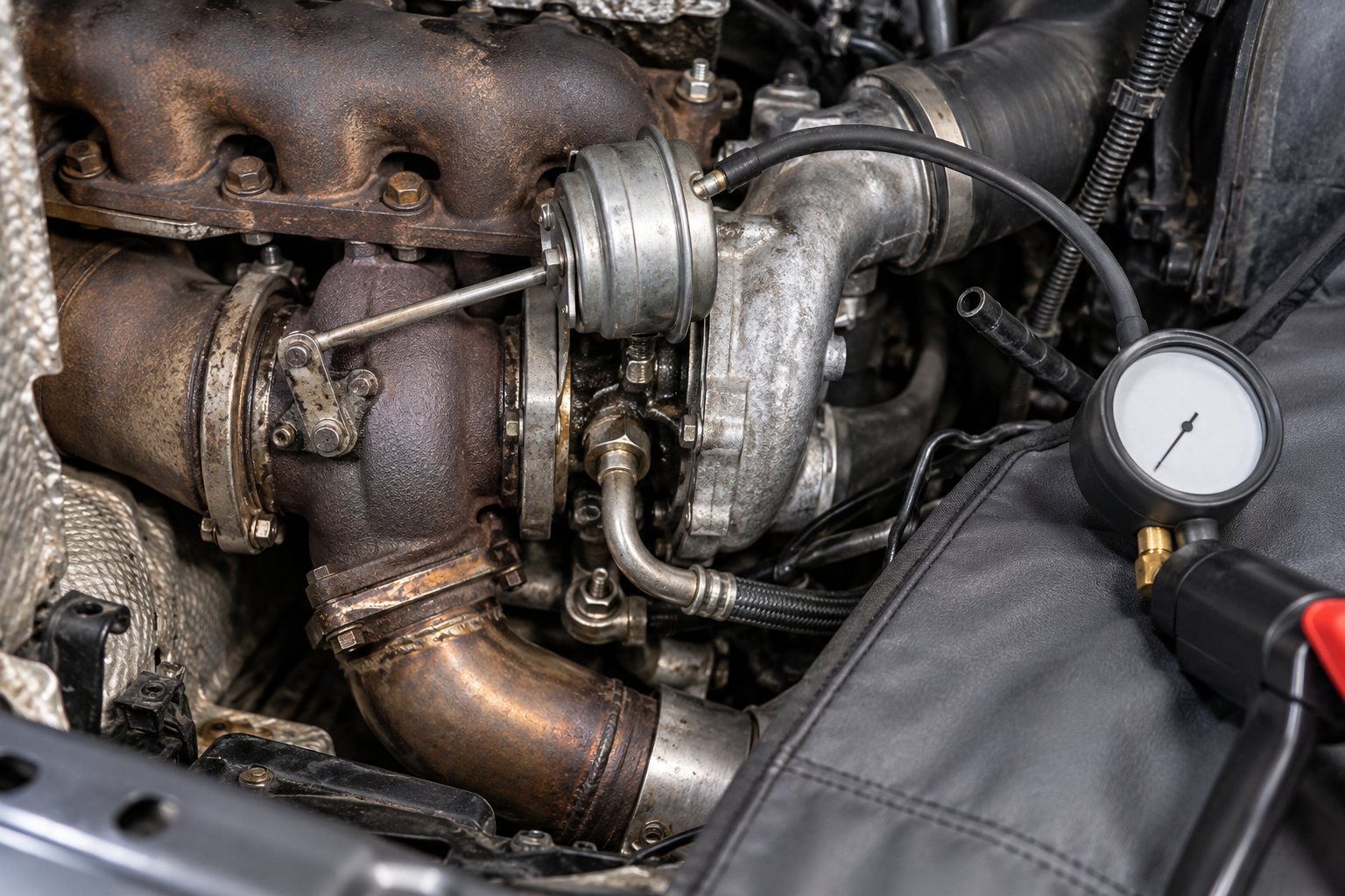 BMW M57 Turbocharger Guide: E46, E39 & E53 330d and 530d Replacement 3 Vacuum pump connected to the GT2556V actuator on a BMW E39 530d M57 engine